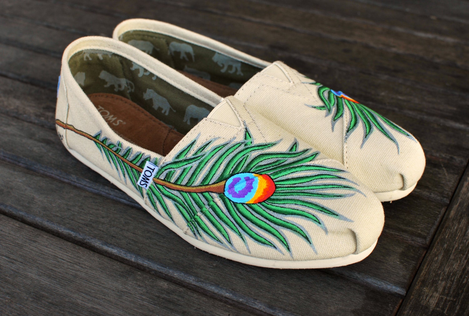 Peacock Feather TOMS Natural Canvas