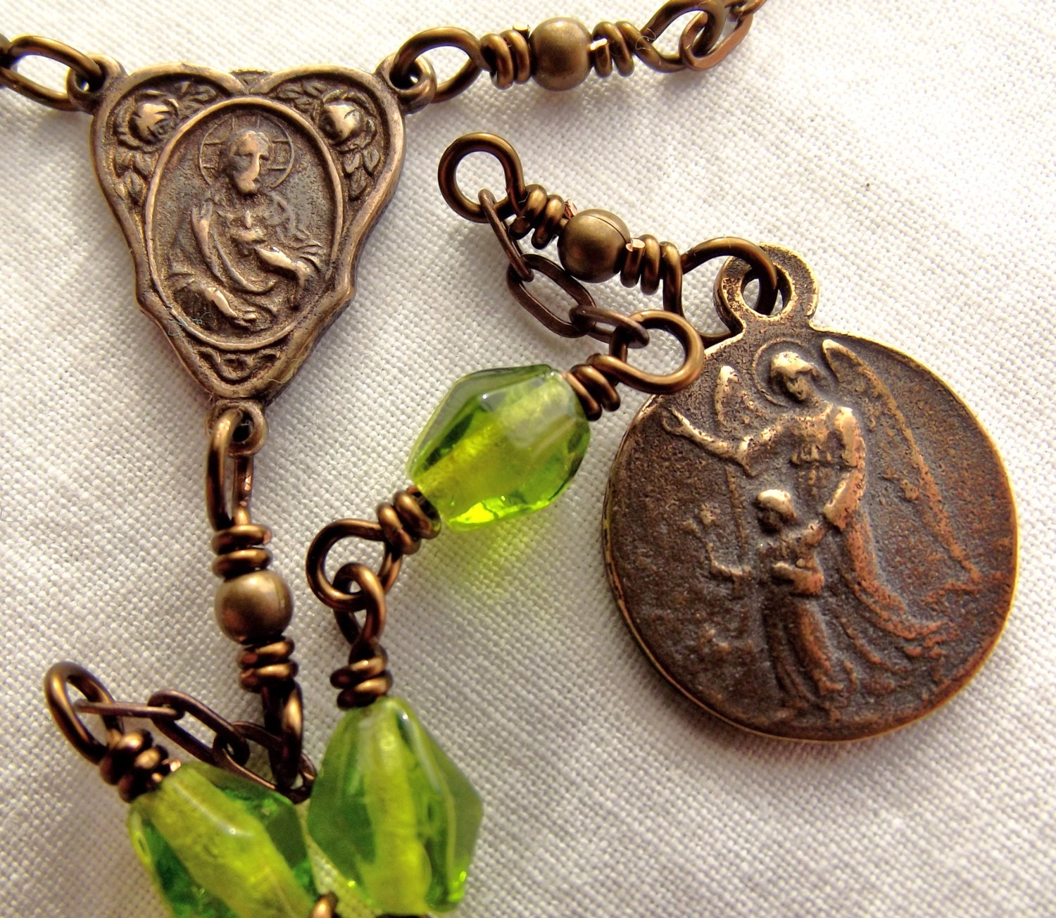 Guardian Angel Chaplet Rosary with Vintage Glass Beads