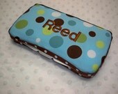 Baby Boy Personalized Wipe Case - Baby Boy Gift - Baby Boy Blue and Brown Wipe Case Personalized with Embroidered Name