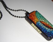 Kindred Spirits On The Side Artful Recycled Domino Pendant Necklace With Swarovski Crystal Bling