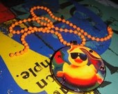 For The Rubber Duck Lovers in the House Super Cool Duck Recycled Poker Chip Pendant Necklace with Swarovski Crystal