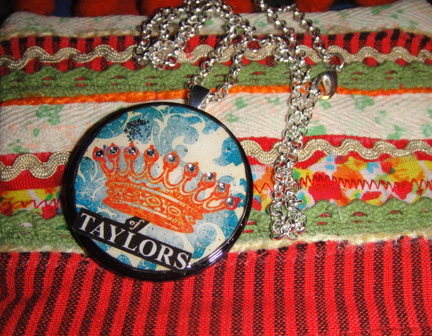 Customizeable Queen of... (you name it) Recycled Poker Chip Pendant Necklace with Swarovski Crystal