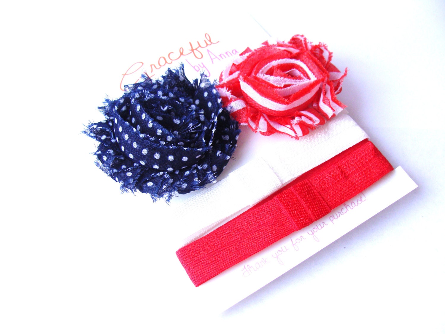 4th of July Headband- Shabby Flower Headband Set- Set of Two- Shabby Flowers on Interchangeable Headbands