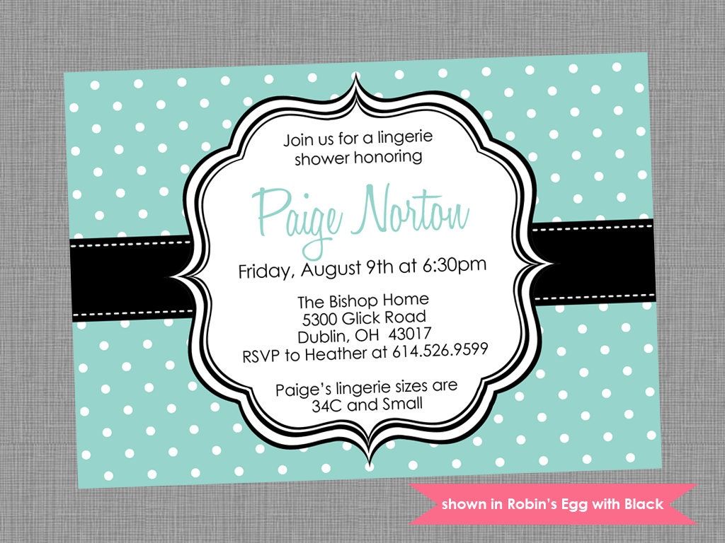 Printable Lingerie Shower Invitation - Shower Themed Polka Dot Invite - Colors and Text Customizable Il_170x135