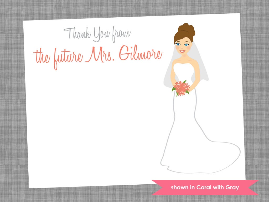 Bride Thank You Cards - Personalized Bridal Shower Printed Note Card Set - Colors Customizable Il_570xn