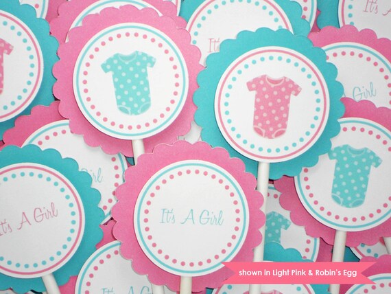 Baby Shower Cupcake Toppers - Personalized Onesie Themed Baby Shower Decorations - Colors Customizable Il_570xn