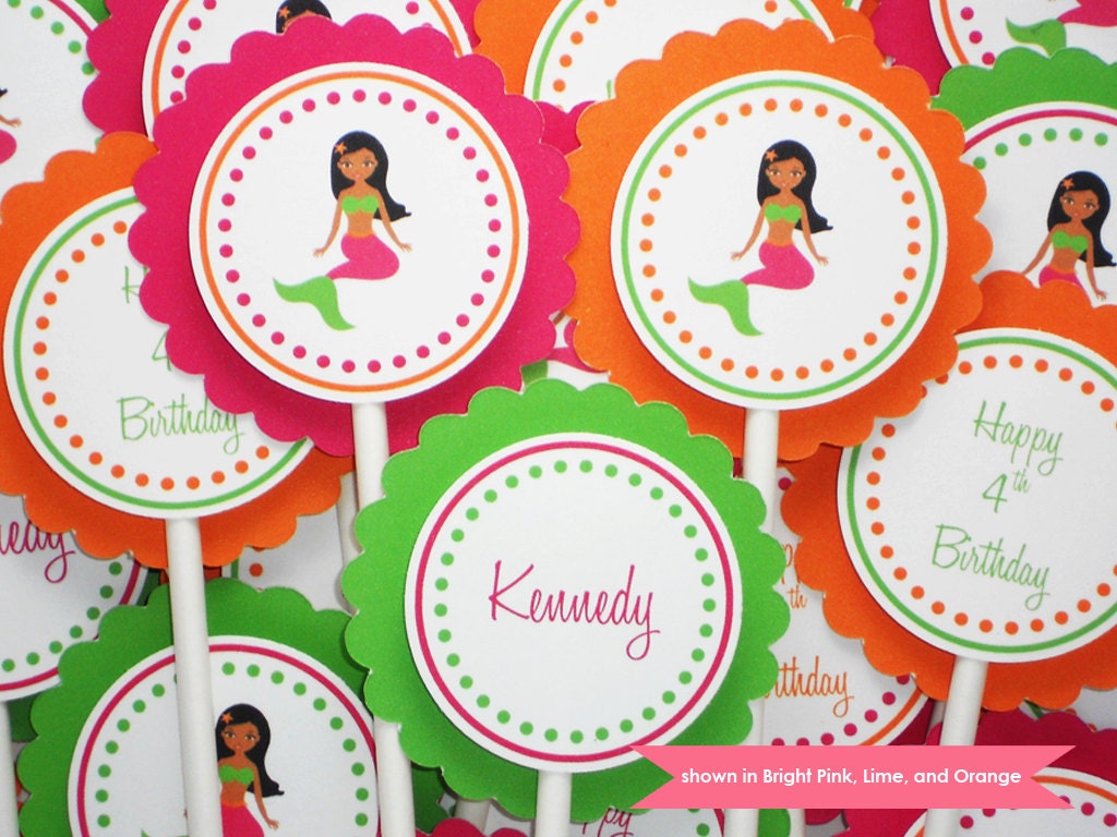 Mermaid Cupcake Toppers - Personalized Under the Sea Party Decorations - Colors and Text Customizable Il_570xn
