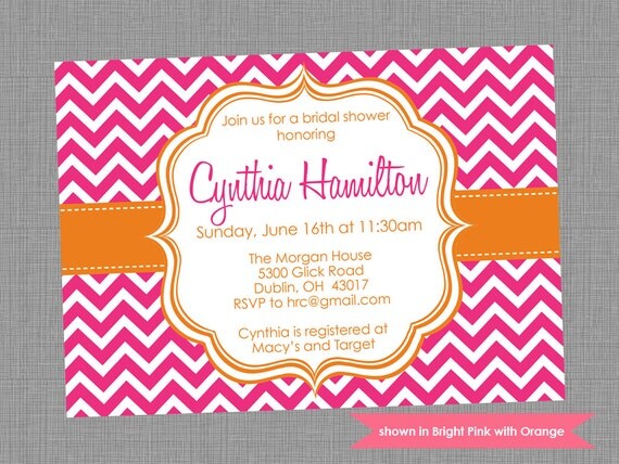 Bridal Shower Invitation - Printable Shower Themed Chevron Invite - Colors and Text Customizable Il_570xn