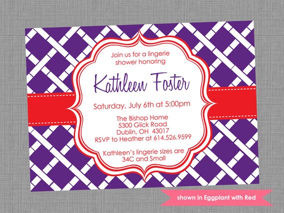 Printable Lingerie Shower Invitation - Shower Themed Bamboo Invite - Colors and Text Customizable Il_570xn