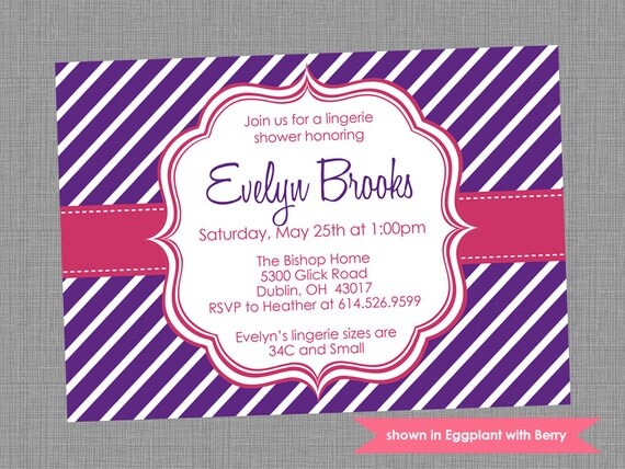 Printable Lingerie Shower Invitation - Shower Themed Diagonal Stripe Invite - Colors and Text Customizable Il_570xn