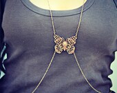 butterfly body chain, antique brass body chain, chain harness, butterfly necklace, unique body jewelry
