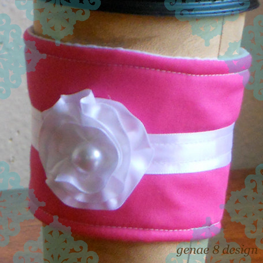Fabric Coffee Sleeve- Reusable Coffee Cozy Ribbon Flower
