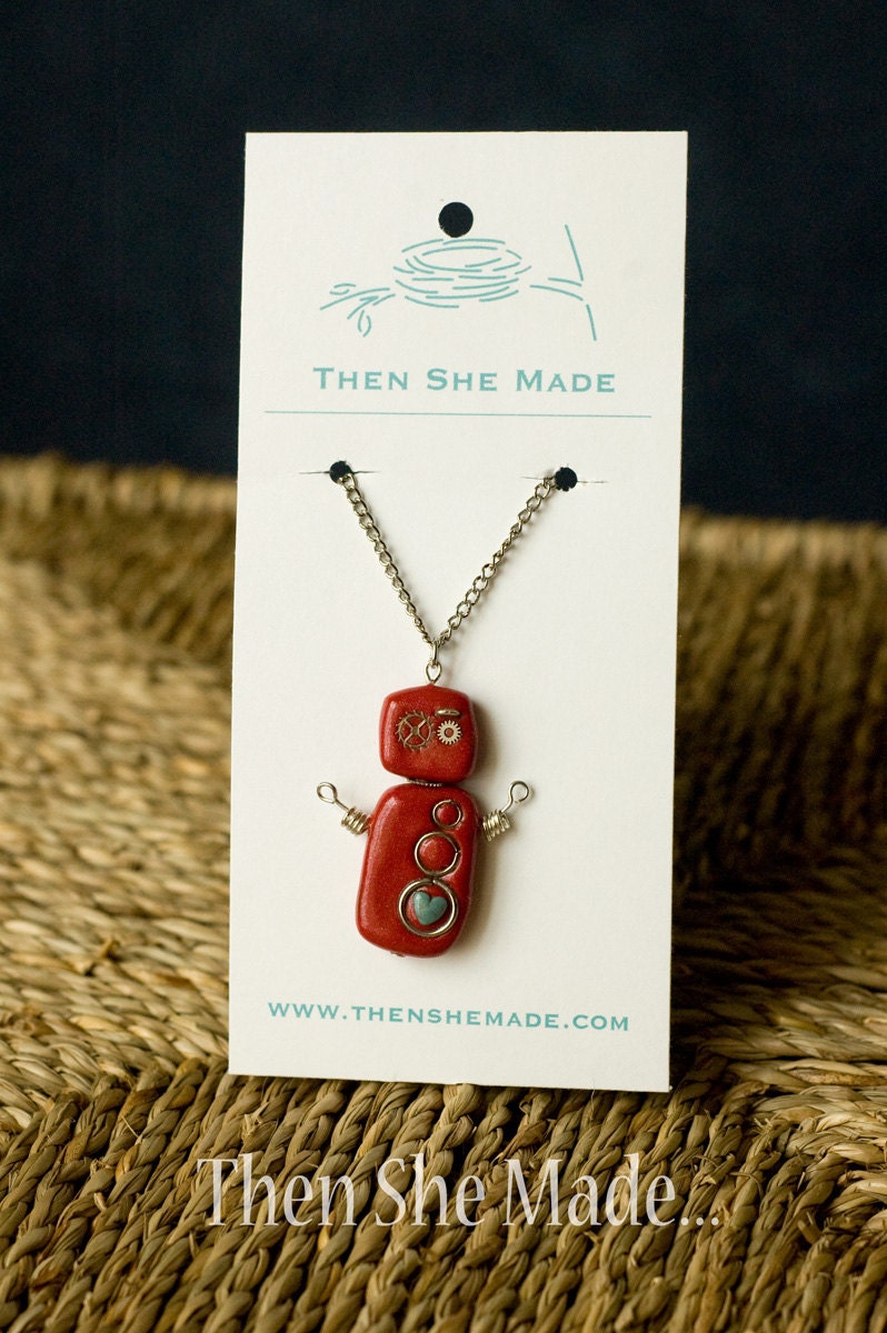 Red Robot Pendant Necklace