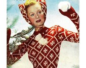 1940s Cat Ear Cap, Mittens and Jumper, the Snow Queen Set - 3 Knit patterns PDF 1823