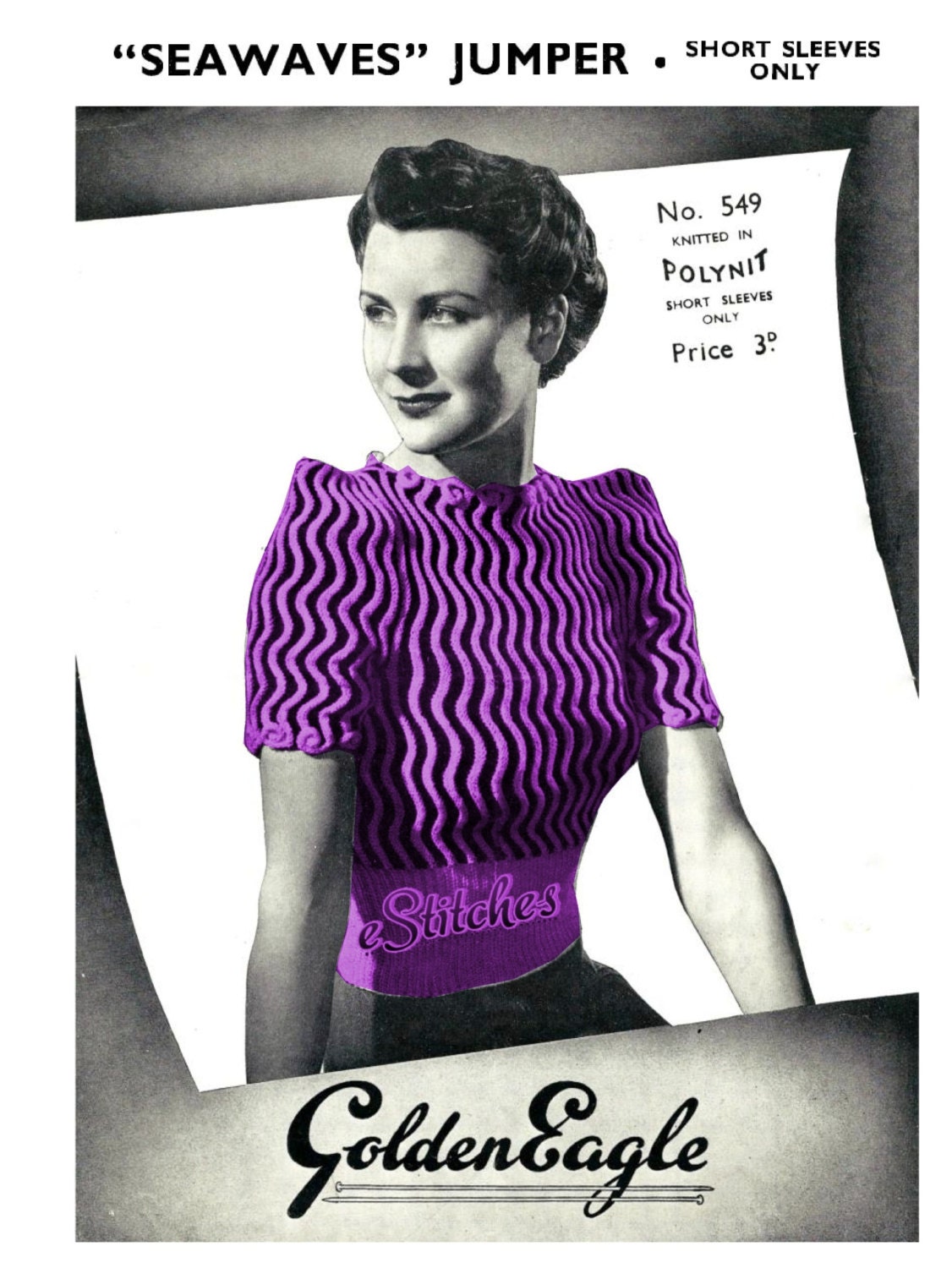 1940s Seawaves Sweater Jumper - Knit pattern PDF 0549
