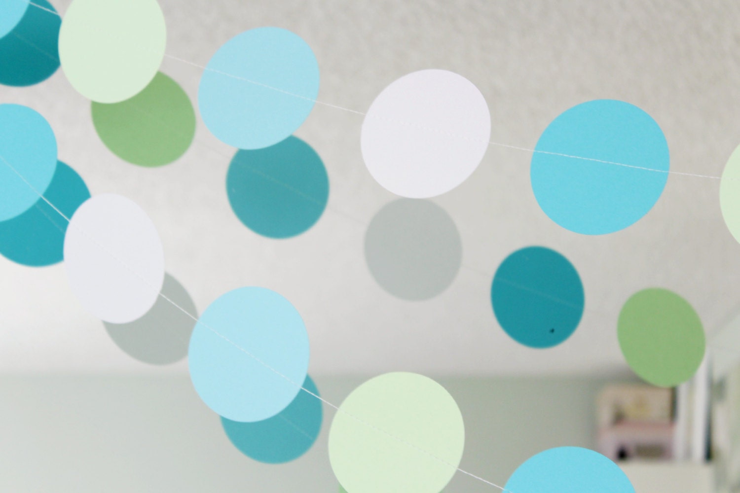 Bright Blue, Light Blue, Light Green, White 12 ft Circle Paper Garland- Wedding, Birthday, Bridal Shower, Baby Shower, Party Decorations