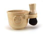 Mens Shaving Set, Cream Mustache Shave Mug, Black Badger Hair Shave Brush and Soap, Best Man Gift, Father's Day Gift by MiriHardyPottery