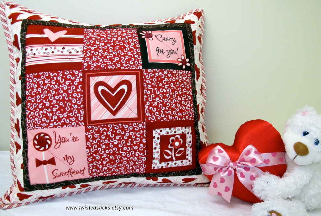 Valentine throw PILLOW, home and living, red quilted pillow,  Love all year round