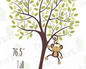 76.5" tall Large Tree Decal with a Monkey - Removable Wall Decal Vinyl Sticker Home Decor Nuresery kids Wall Art