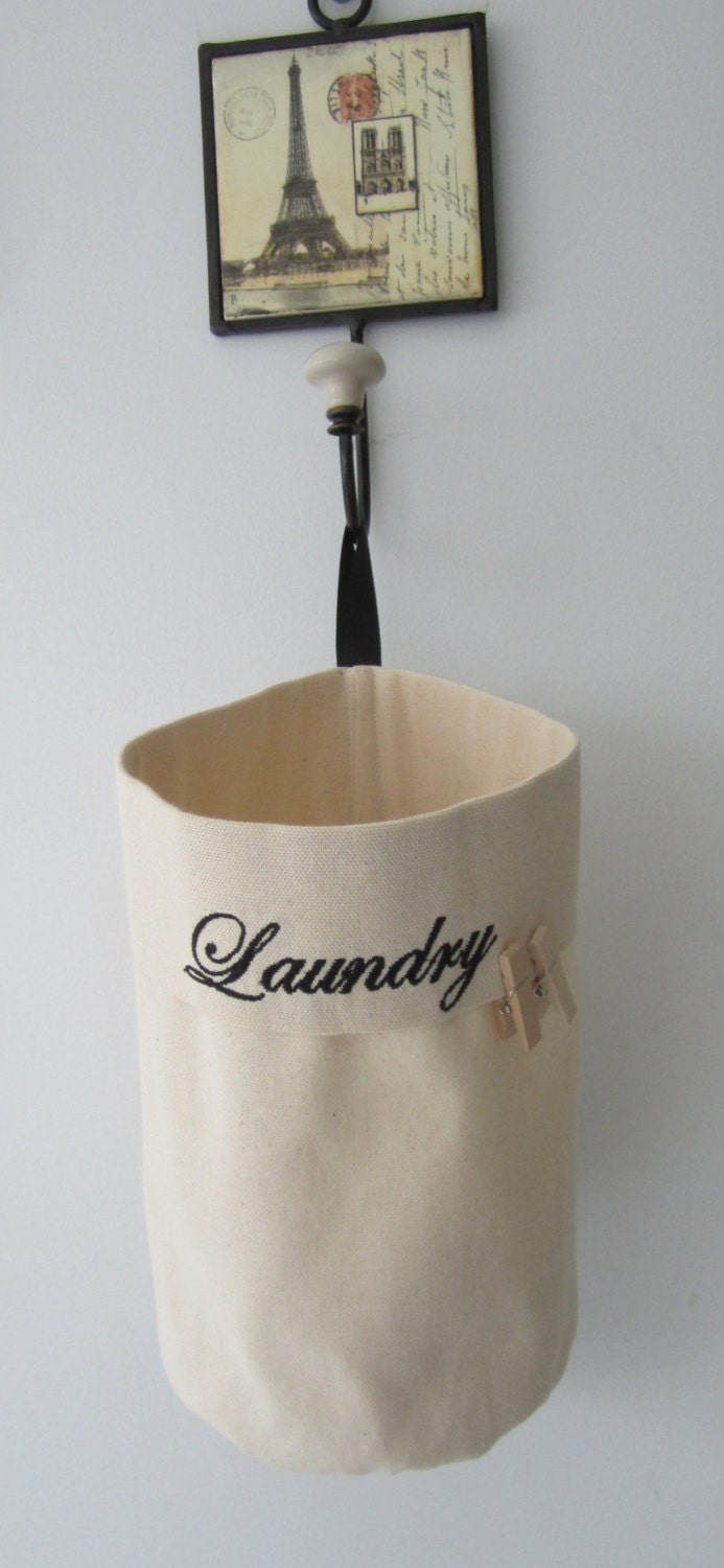 Clothespin Bag - Round Fabric Basket Bin Organizer- Laundry Room Decor - Clothes pin Holder