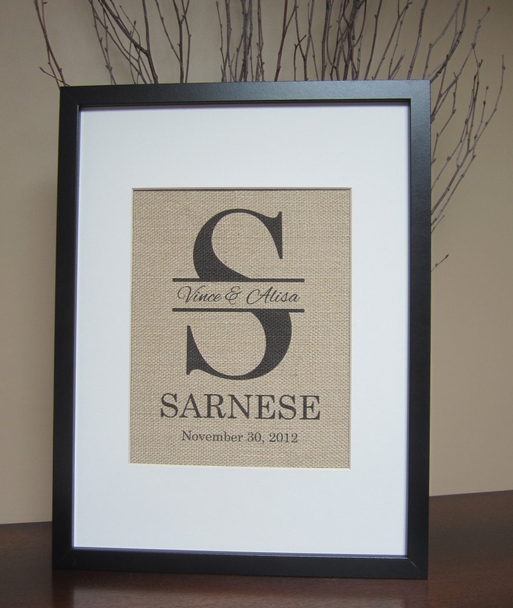 Personalized Burlap Wall Art - Print 8" x 10" - Monogram, Name, Est. Date - Engagement, Shower, Wedding, Anniversary, Birth Announcement