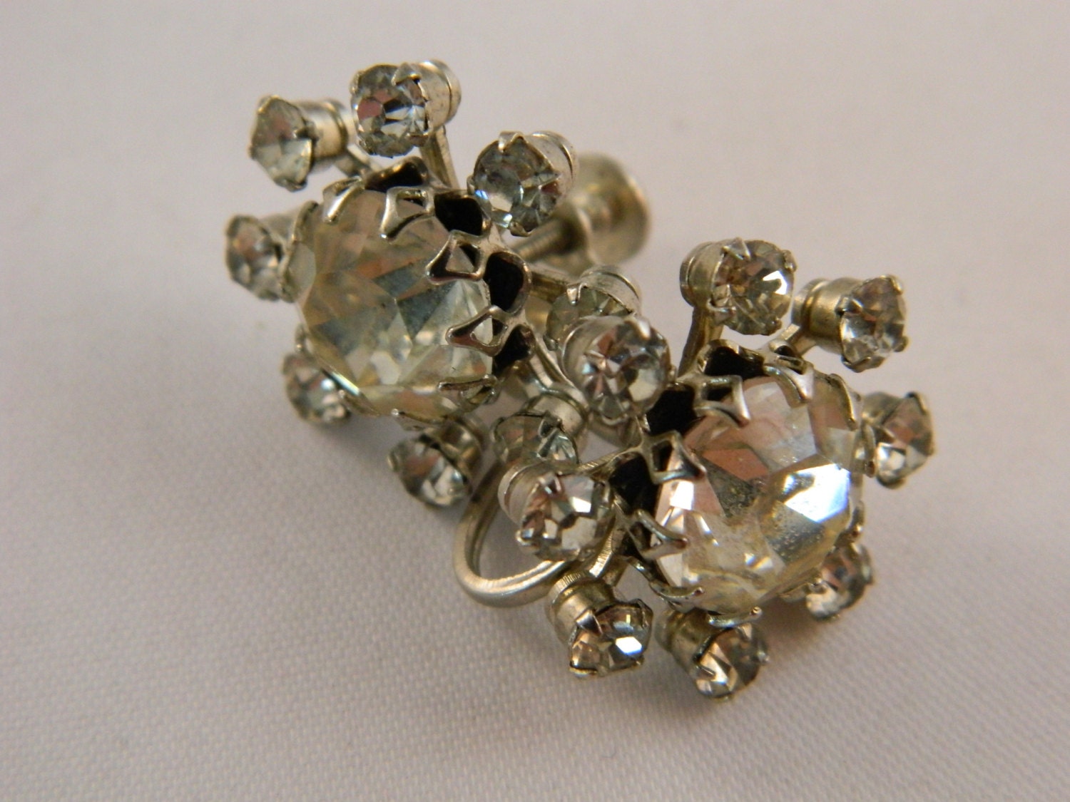 Clear Rhinestone Sunburst Screwback Earrings