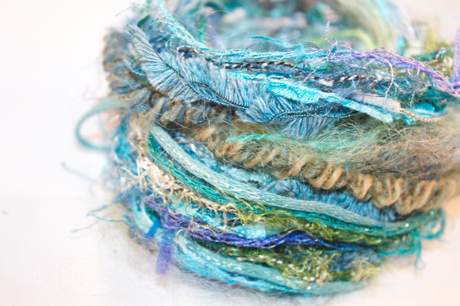 Art Yarn Bundle - 10 yards of Fiber in Mermaid Color Way