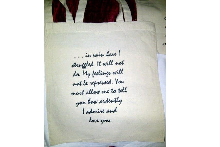 Mr Darcy's Proposal Tote Bag,  Pride & Prejudice, Jane Austen,"You must allow me to...", Screen Printed, Cotton Shopper