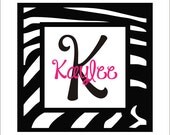 Zebra Print Large Vinyl Wall Decal Personalized Monogram Girls Home Decor Housewares Nursery Bedroom Zebra Decor