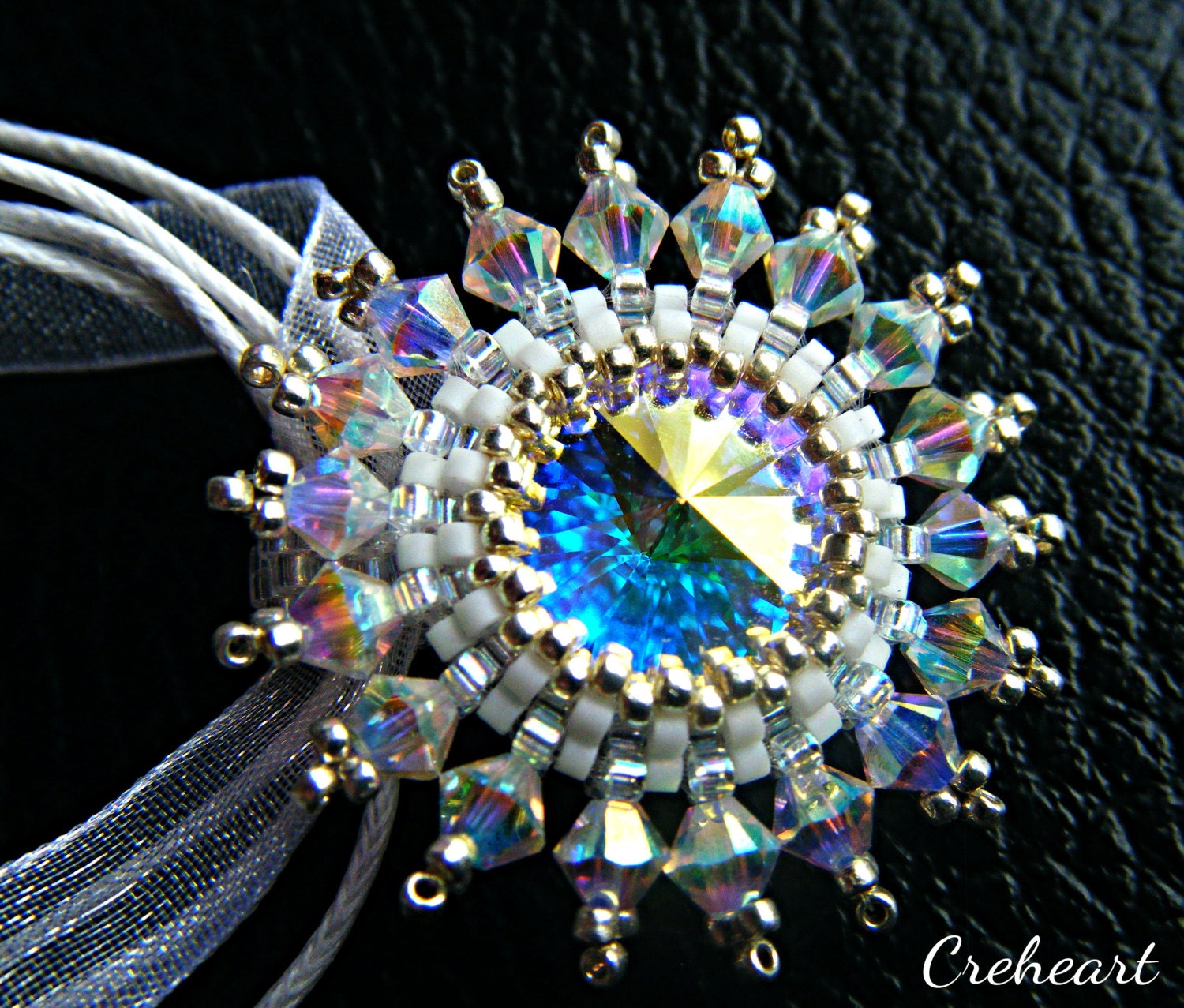 Handmade beadwork - Swarovski Crystal Earrings - Snow White Pendant