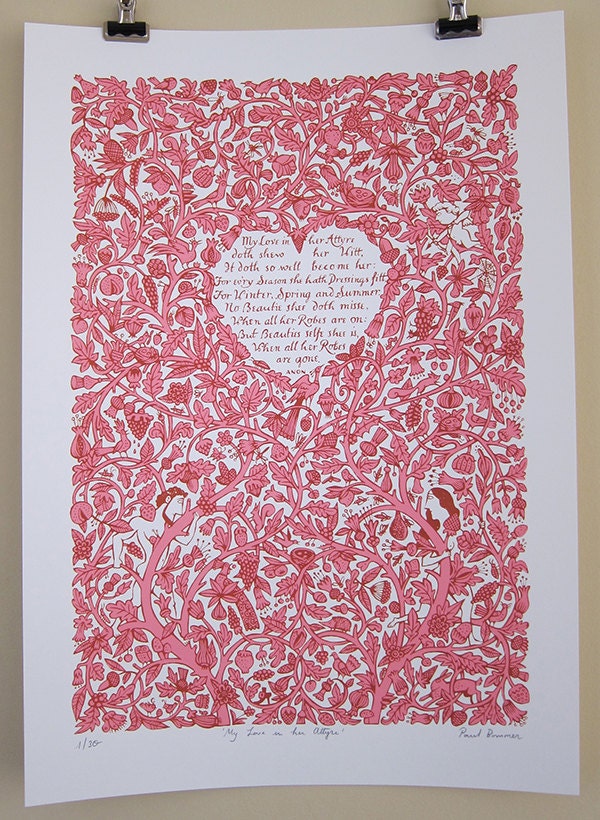 My Love in her Attyre (screen print, pink colourway)