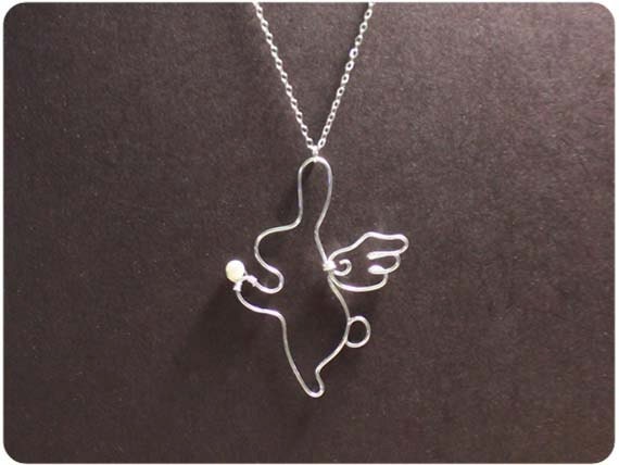 Angel Rabbit - Rabbit Necklace, Sterling Silver Necklace Pendant, Fresh Water Pearl