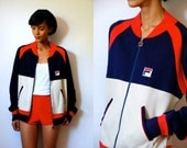 Vtg Fila Old School Navy Off White Red Cotton Zip Up