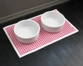 Pink & White Gingham Waterproof Pet Placemat with solid white border