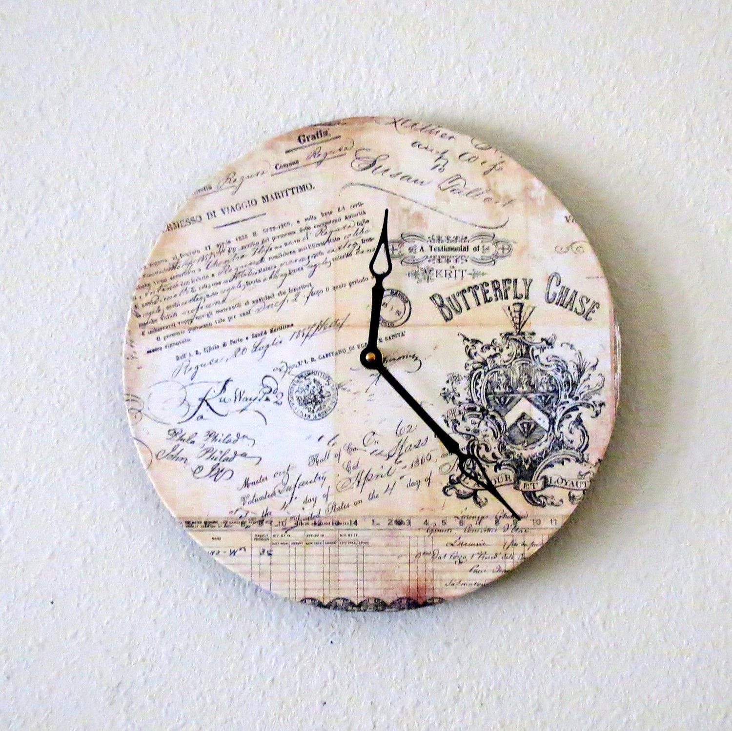 Shabby Chic Wall Clock, Home Decor, Butterfly Chase, Unique Wall Clock,  Decor and Housewares, Home and Living