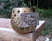Vintage Brass Votive. Vintage Jewel Broach Embellished Candle, Vintage Candle, One of  a kind candle.Birthday Present. Spanish Decor.