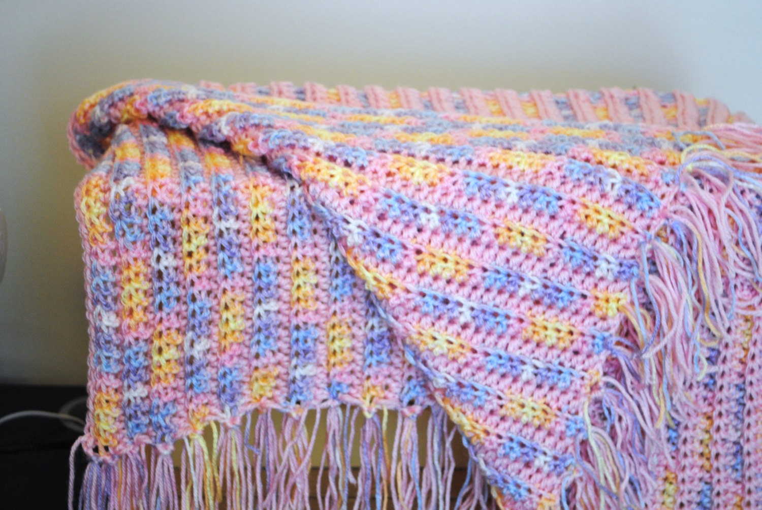 rainbow sorbet crochet ribbed reversible baby blanket- free shipping