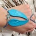 Blue, Angel Wing, Slave Bracelet, Bracelet Ring, Aquamarine Gem, Gemstone, Beaded, Bracelet, Metallic Blue, Steel Chain, Angel Wings