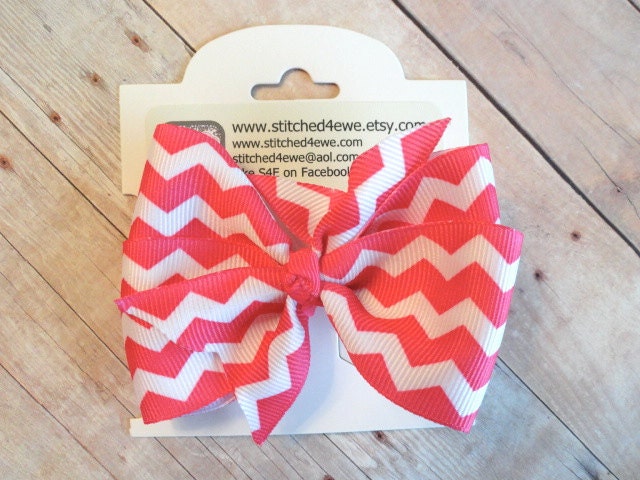 Chevron Bow, Hot PInk Chevron, Pinwheel Bow, Chevron Hair Bow, Chevron Baby Bows