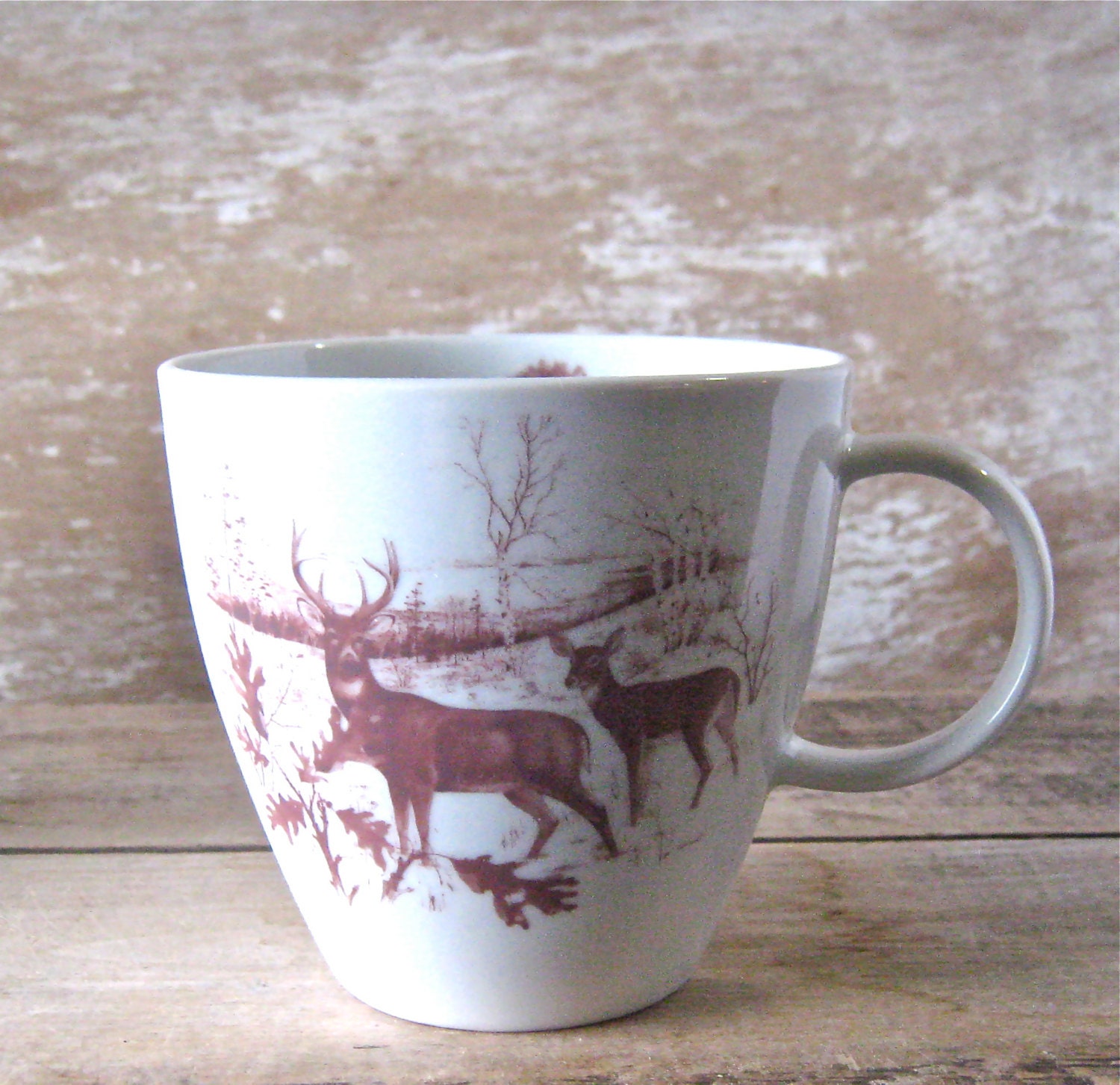 Mug with Deer and Tree, Woodland Animal, Recycled 16 oz Porcelain Coffee Cup, Ready to Ship