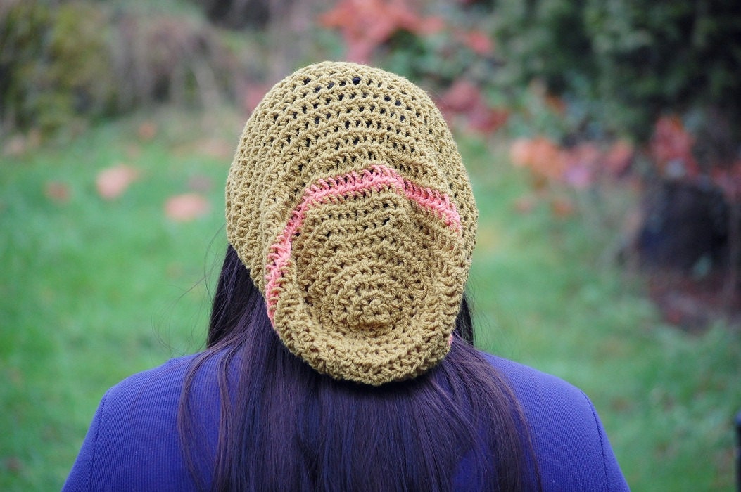 Crochet slouch beanie olive green