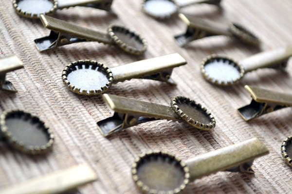 5 bronze hair slide for your own crafting cabochon 47x17mm