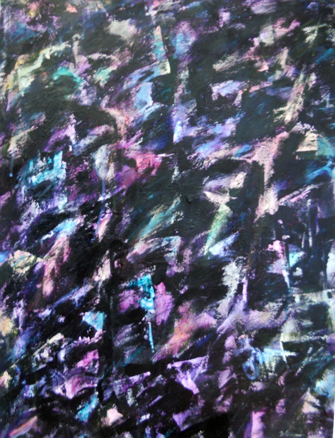 Is Your Future So Defined 5-10-13 abstract expressionist painting, black, white, green, silver, purple, blue)
