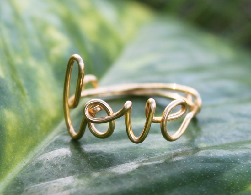 Gold Wire Love Ring - Adjustable Band - Dainty Ring, Conversation Ring