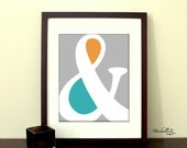 8"x10" Printable Art - "Ampersand" in Cloud Grey, Orange & Aqua - Available as Instant Download
