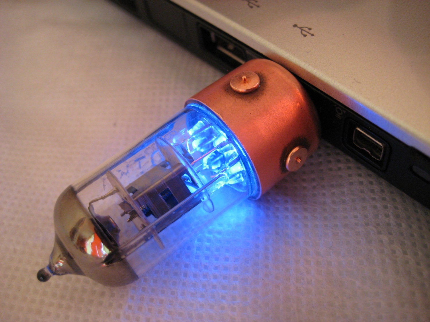 16GB BLUE Pentode usb flash drive.  Industrial/Steampunk