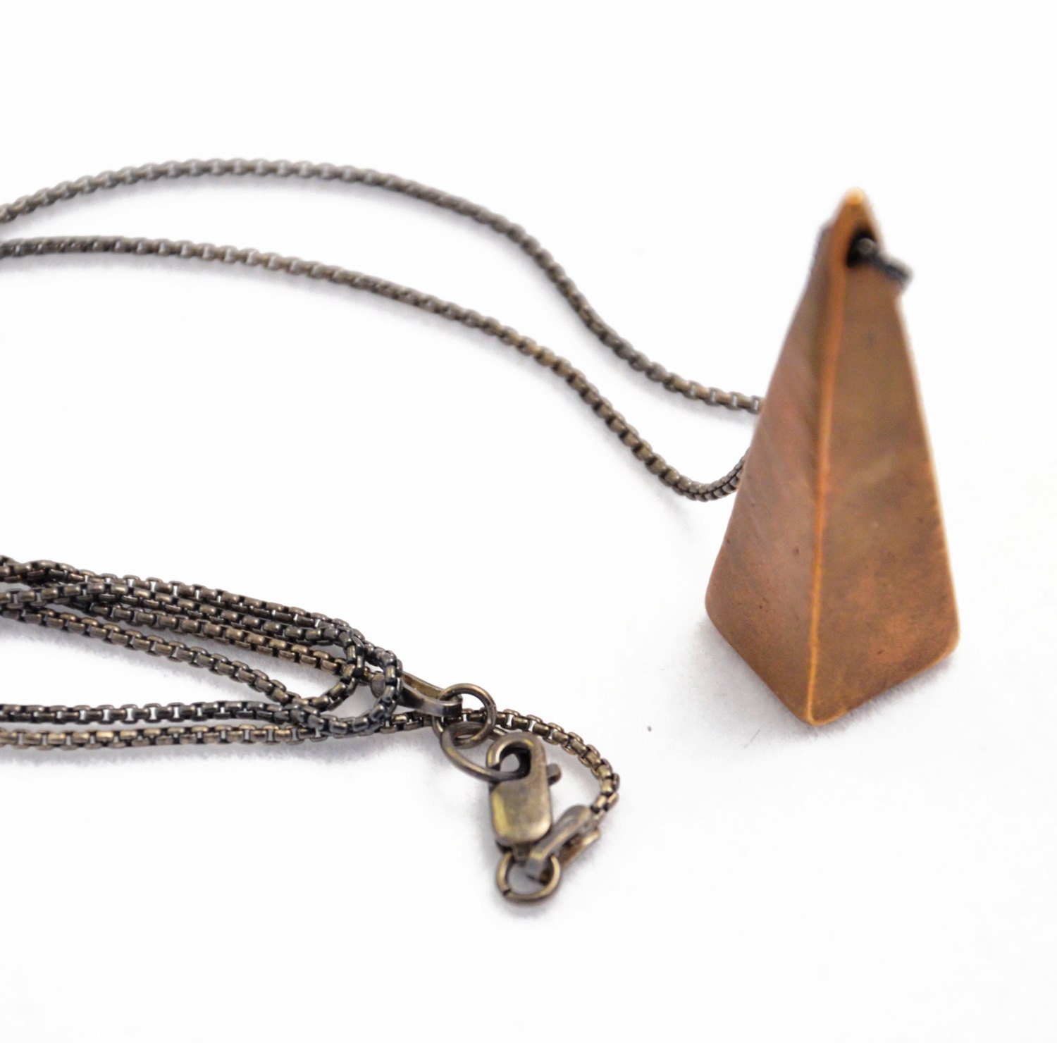 pyramid necklace - bronze with oxidized chain