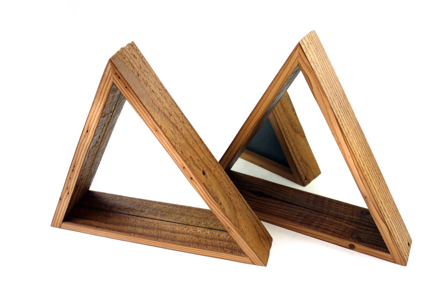 Geometric Triangle Mirror // Reclaimed Wood Shelf // Triangle Shadowbox // Rustic Barn Wood
