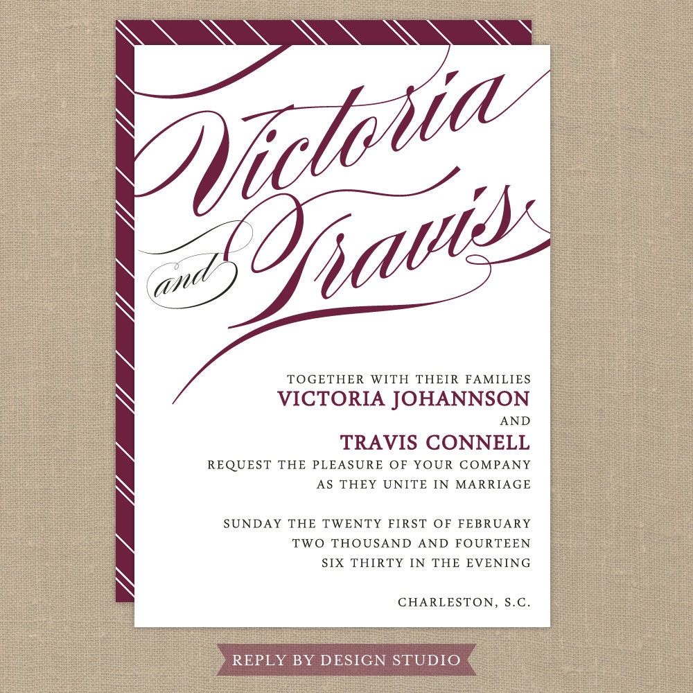 Wedding Invitation and RSVP Card (Pirouette) - Digital Files or Deposit on Printing (Customizable Calligraphy Design)