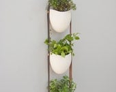 3 tier porcelain and leather planter- brown